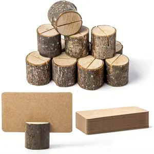 12Pcs Mini Wood Place Card Holders and 24Pcs Kraft Place Cards, Rustic Table Number Holders, Food Labels for Party Buffet, Food Signs for Harvest Fall Thanksgiving Wedding Birthday Party.