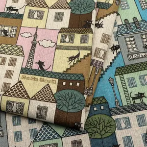 1pc House Cat Print Pattern Linen Fabric, Patchwork for Quilting, DIY Craft Projects, Gift Giving, Bag Crafting, Home Decor, DIY Handmade Sewing