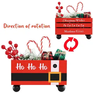 Christmas Mini Wooden Box Table Centerpiece Tiered Tray Decoration Double-Sided Printing Winter Wooden Basket Tabletop Decor for Farmhouse Christmas Home Gifts Christmas Eve Gift Box