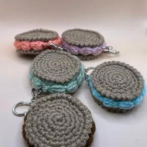 Handmade Crochet Cookie Keychains with Acrylic Yarn in Pink Peach Green Blue & Brown Colors Perfect for Kawaii Aesthetic Lovers and Dessert Lovers
