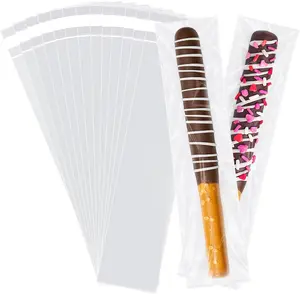 WIKDAY 200PCS Pretzel Rod Bags 2X10 Inches Self Sealing Cellophane Bags Stick Treat Sealable Clear Plastic with Seal for Gift Giving, Packaging Candy, Snack, Products, Party Favors