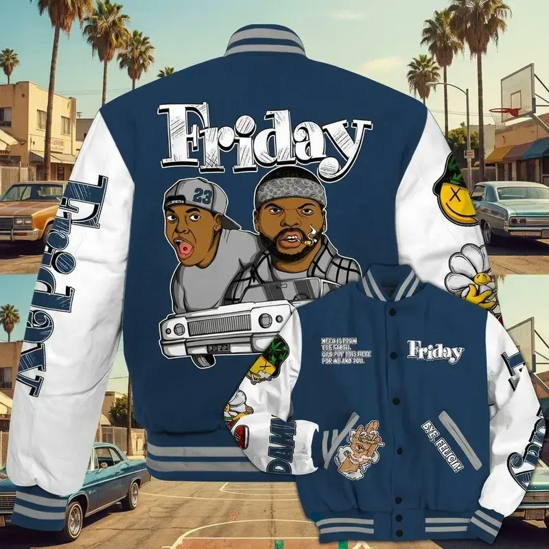 Friday Sneaker Stress Style Retro Easter 5s Varsity Jacket Unisex Outfit, Unisex Varsity Jacket, Baseball Football Inspired Coat, Streetwear Fashion
