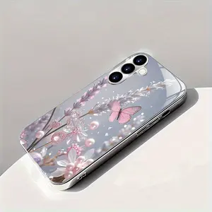 High-end Fashion Trend Art Beautiful Flower and Plant Butterfly Electroplated Silver Phone Case for Samsung for Galaxy S25 24 23 22 21 20 Plus A05 06 14 15 16 24 25 26 34 35 36 54 55 56 New Premium Style Beautiful  Smartphone Cellphone