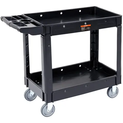 VEVOR Corrosion-Resistant Double Deck Utility Cart, 2-Lipped Shelf Organizer, 550lbs Max Racks, 360° Swivel Wheels, Locking Castors, High-Density Foam Ergonomic Handle for Warehouse, Garage