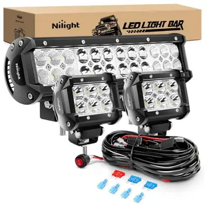 Nilight 12 Inch 72W Spot Combo Bar 2PCS 4 Inch 18W Flood LED Fog Lights with Off Road Wiring Harness 2 Leads tailgate light strip High lighting