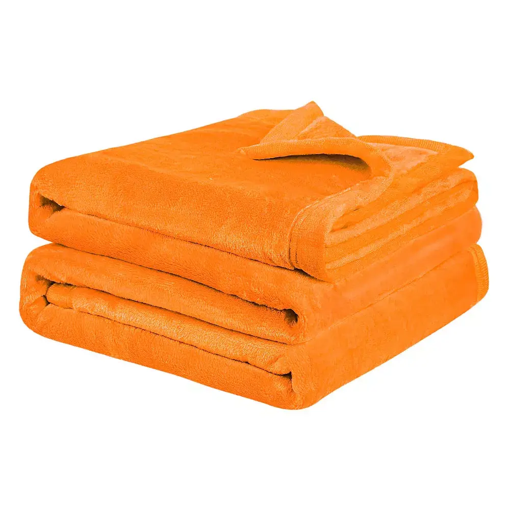 PiccoCasa Sensory Friendly Solid Print Microfiber Lightweight Flannel Fleece Soft Bed Blanket, Full Size (78"x90"), Orange