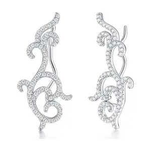 BERRICLE Sterling Silver Filigree Statement Ear Crawler Helix Cartilage Earrings for Women, Cubic Zirconia CZ