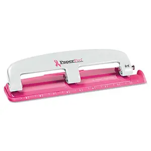 Accentra 2188 12-Sheet Capacity Pink Ribbon Compact Three-Hole Punch- Rubber Base- Pink
