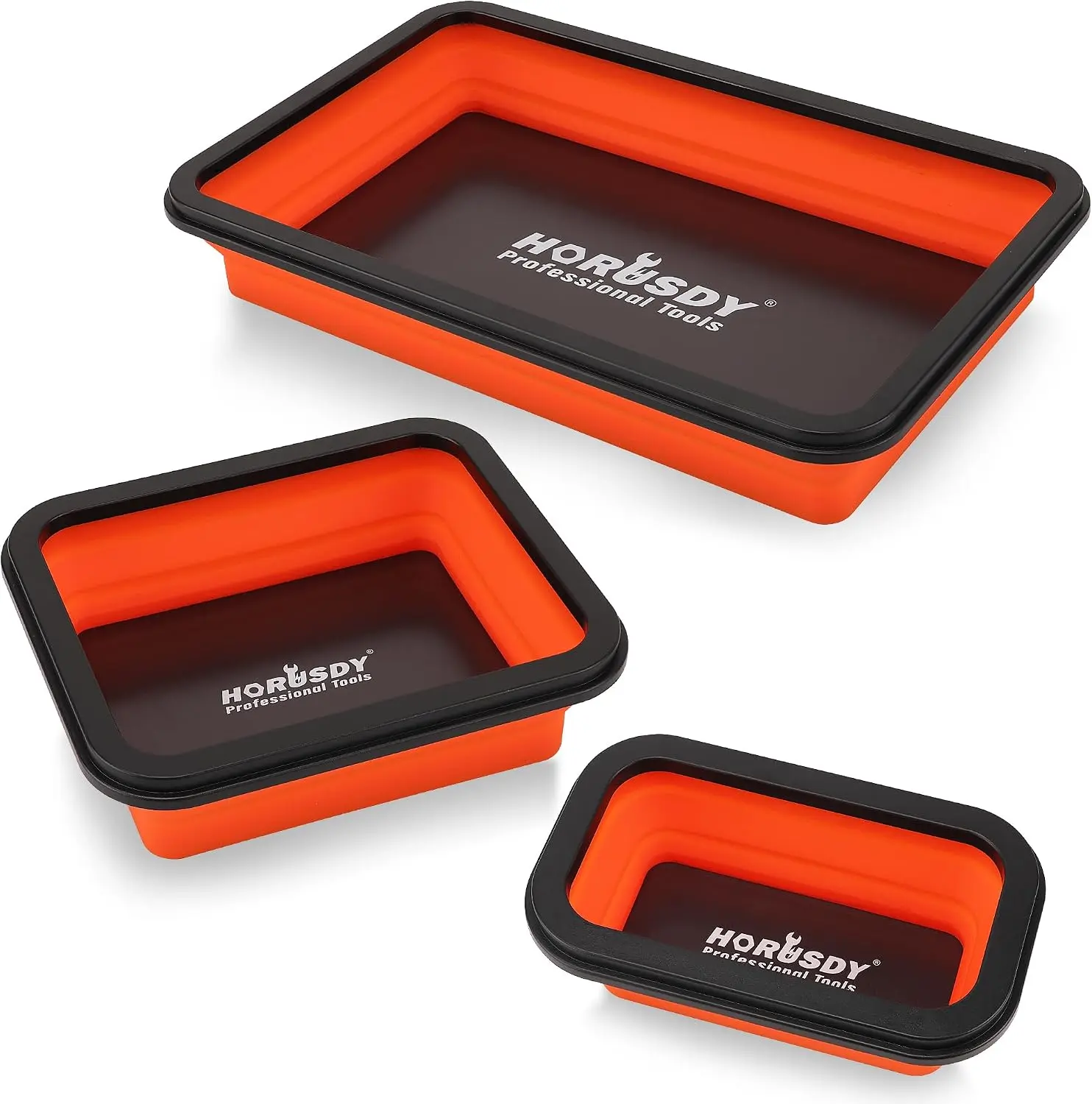 3-Piece Magnetic Parts Tray Set, Tool Trays for Storage Organizer Screw, Bolts, Washers, Nuts and Small Tools. Tool Gifts for Men, Orange and Black