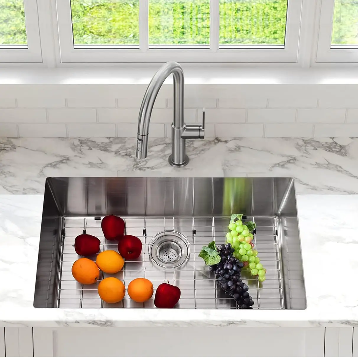 Undermount Kitchen Sink, 36x18 Inch Single Bowl 16 Gauge 304 Stainless Steel with Brushed Finish, 10 Inch Deep Basin, Includes Bottom Grid & Drain Assembly