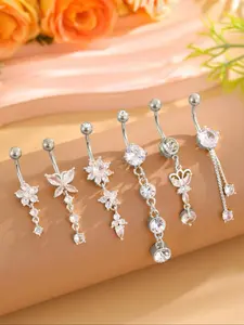 Women's Elegant Butterfly & Flower Design Belly Rings, Cute Trendy Belly Piercing Jewelry, Fashion Body Jewelry for Party & Daily Decor, Body Piercings