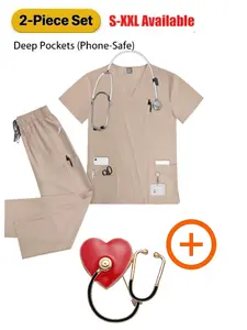 Men's Pet Hospital and SPA Scrub Set Scrubs Suit 3-piece Veterinary Pharmacist Brush Set Doctor Nurse Veterinary Uniform with Brooch