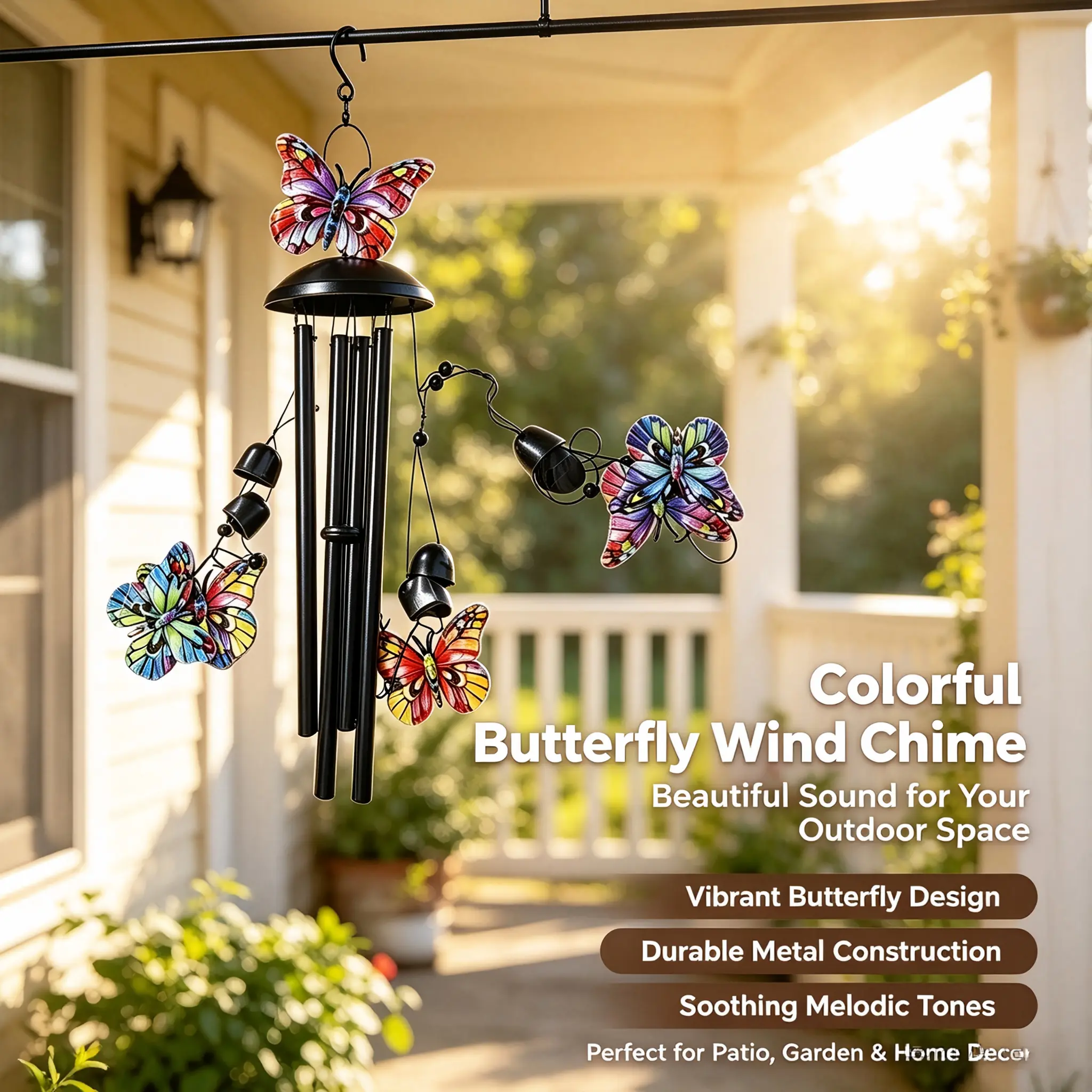 Colorful Butterfly Metal Wind Chime, Hanging Bell Wind Chime for Home Garden Patio Decor, Gift for Mom Women