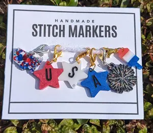 Patriotic 4th of July Stitch Markers - Americana progress keeper, USA crochet gift, summer knitting notion, America holographic glitter