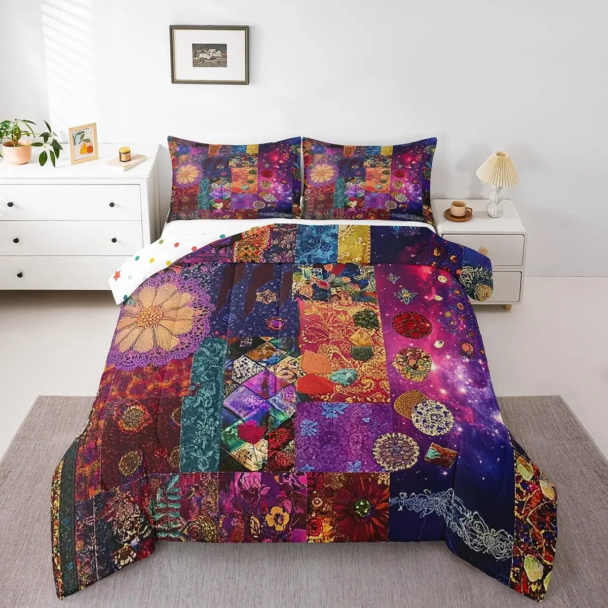 Kids Boho Mandala Bedding Set,Bohemian Style Comforter SetBoys Hippie Mandala Duvet Insert Bedroom Decor Microfiber Bed Set
