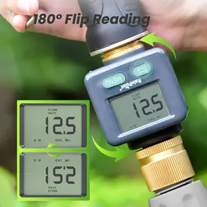 RainPoint Water Flow Meter with Brass Inlet & Outlet, 180° Screen-Flip Water Meter, Measure Gallon/Liter Consumption for RV Filling, Garden Watering, Sprinkler and Hoze Nozzle