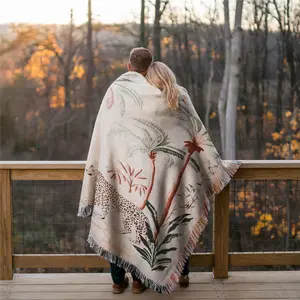 Multi Purpose Yarn Woven Outdoor Camping Blanket with Fringe -Coconut Leopard Pattern, Thick Breathable, Colorfast, Use for Garden, Hiking,Travel, Lawns, or Concerts. As Home Decor, Use for Throw Blanket, Sofa Towel, Tablecloth, Tapestry, Office Nap