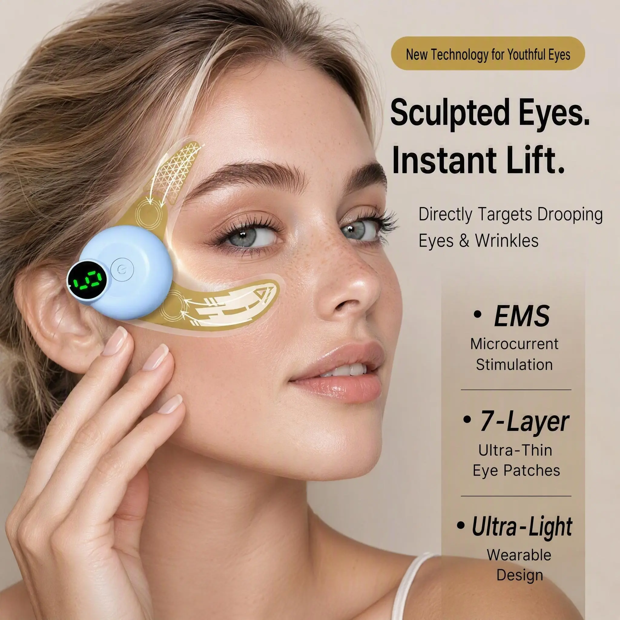 Eye patches with micro-electric massage function to reduce dark circles, repair and brighten the eye area, and stretch the skin around the eyes. A Christmas gift Gentle Smooth