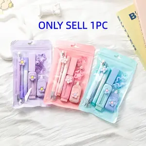 Seven-In-One Multi-Functional Stationery Set, Four Colors Available, Includes Push-Pull Eraser, Highlighter, Ballpoint Pen, Ideal for Creatives