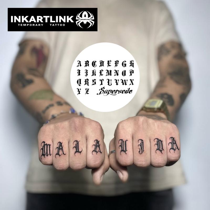 INKARTLINK magic art tattoo 2 pieces,Gothic Alphabet ,waterproof, semi-permanent, long-lasting, temporary, simple fake stickers,for party