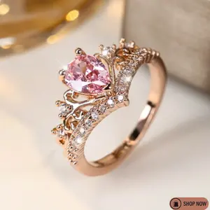 Fashion Crown Shape Pink Stone Ring for Women, Suitable for Party Decoration, Festival Gift and Valentine's Day Gift