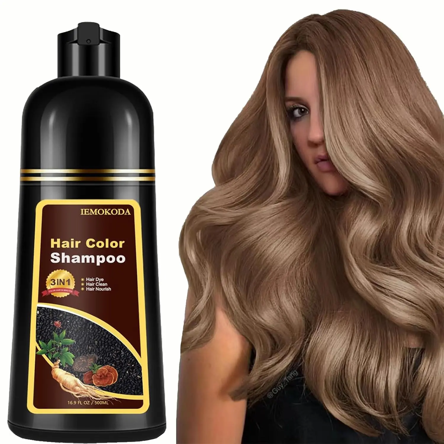 Hair Dye Shampoo 3-in-1 Champu Para Canas Mujer, Instant Coffee Herbal Hair Color Treated Shampoo, Natural Brown Long Lasting Easy to Use, for Women Men, Mother's Day Gift, 500ml