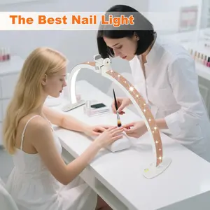 Half Moon Light for Nail Desk with Phone Holder, 28IN Folding Half-moon Lamp with Shinning Diamond, Arch Nail Tech Light with 3 Color Modes & 10 Brightness,For Manicure, Eyelash Extension, Tattooing, Skin Management, Color Temperature 3000-6500K