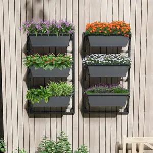 COSTWAY - Hanging Vertical Planter Wall-mounted Adjustable with Detachable Hooks-Black
