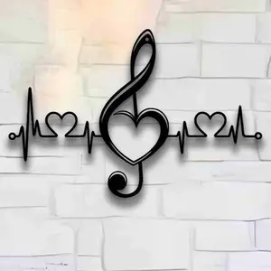 Music Note Design Wall Art, Heartbeat Line Metal Wall Decor, Artistic Wall Hanging Decor for Home Living Room Bedroom Garden, Easy To Hang, Home Decor, Decoration, Poster