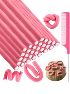 30pcs Flexible Curling Wands, Soft Foam No Heat Hair Rollers, Includes Steel Tail Comb, Suitable for All Hair Types