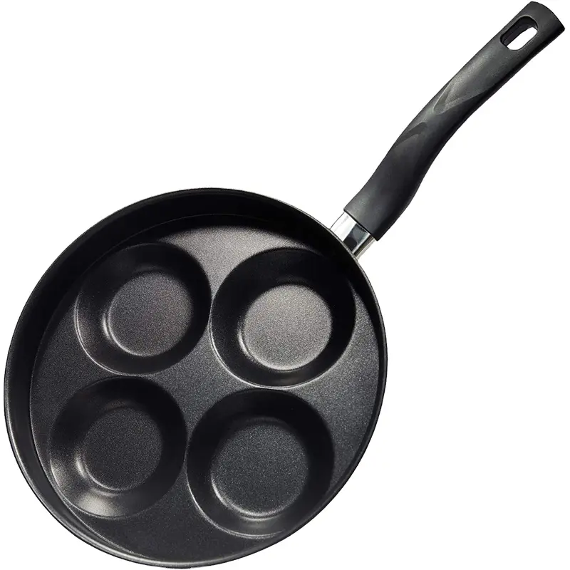 4-Cup Nonstick Egg Pan, Versatile Breakfast Frying Skillet for Eggs, Pancakes, Crepes, Compatible with Gas Stoves & Induction Cooktops