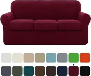 4-Piece Stretch Textured Grid Sofa Cover Slipcover,Separate Cushion Cover(Wine, Sofa)