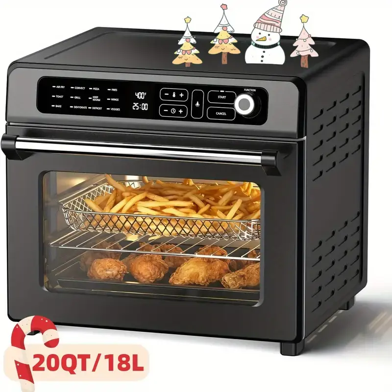 Kismile 20 QT Air Fryer Toaster Oven - 12-in-1 Digital Countertop Kitchen & Household Appliance, 1400W Stainless Steel, Black, Air Fry, Roast, Bake, Dehydrate, Reheat, 60-Minute Timer, 75°F-450°F Temp Range, Kitchen Appliances, Household Appliances