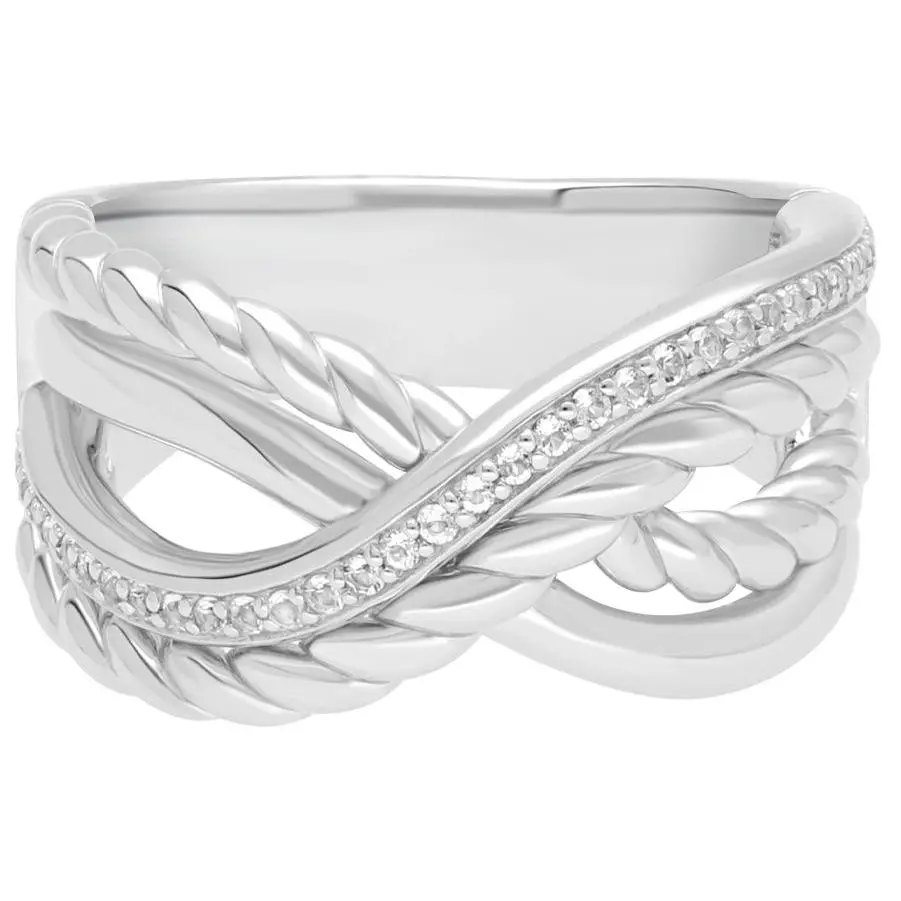 Ariva Sterling Silver White Topaz Rope Band Ring