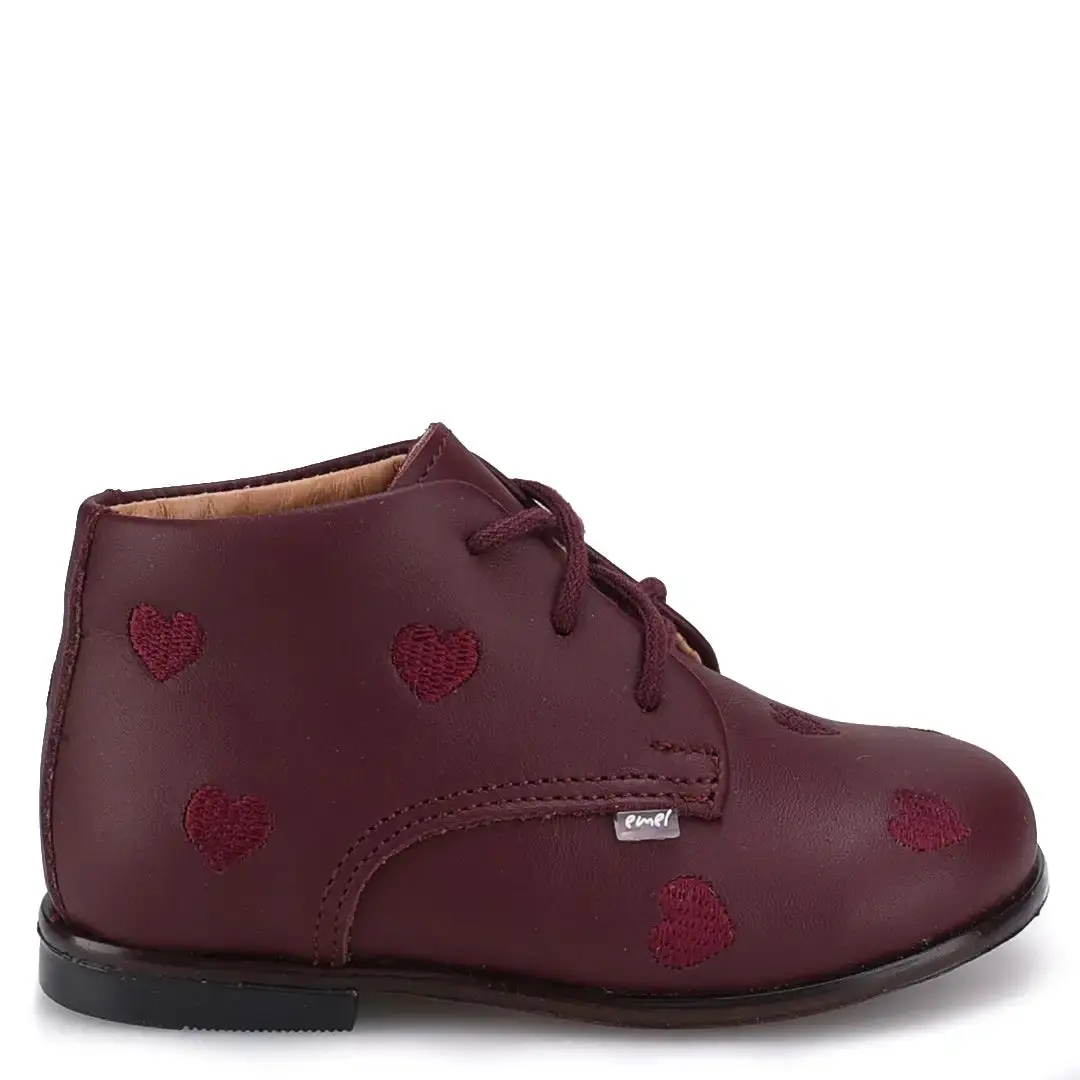 Emel Burgundy Hearts First Walker Bootie