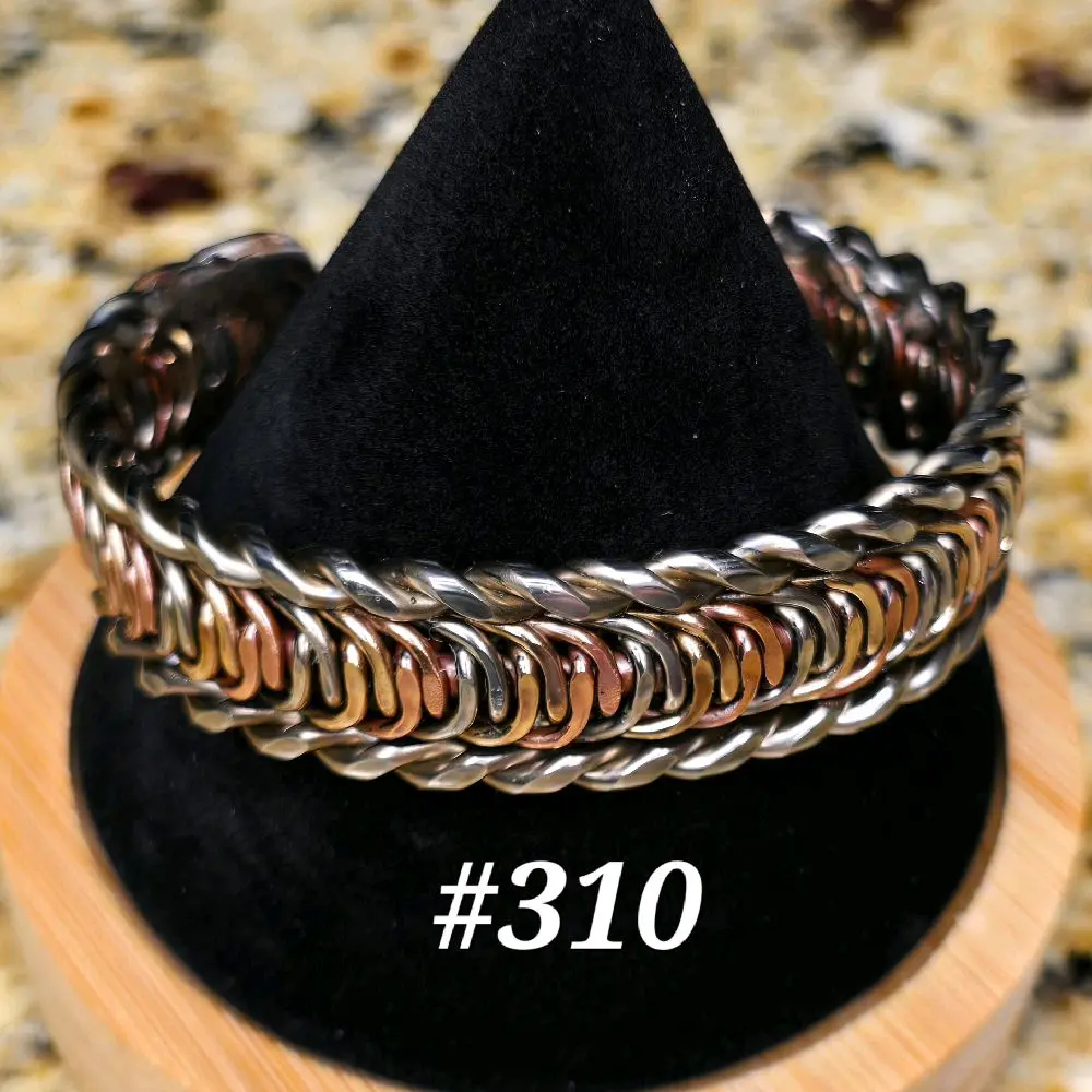 #310 Copper SS SB 6 7/8" x 3/4"   Hand-Woven Cuff Bracelet Handmade Artisan Jewelry Unisex Open cuff design Comfortable Daily Wear