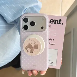 Magnetic Round Edge Dual Layer Polka Dot Deer Stand Protective Phone Case Cover for iPhone 17 Pro Max, Fashionable Creative Design, Simple Elegant Style