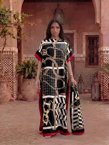 Elegant Chain Print Long Robe Set for Women, Lightweight Fitted Design, Summer Beach Sun Protection Scarf, All-Season Fashion, Cover Ups, Summer Coverup