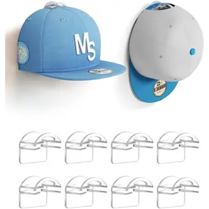 Adhesive Hat Hooks for Wall, Baseball Caps  Holdr, Ball Cap Hanger Wall Mount, Hat Display Rack, Hat Organizer Accessories, Clear 8-Pack