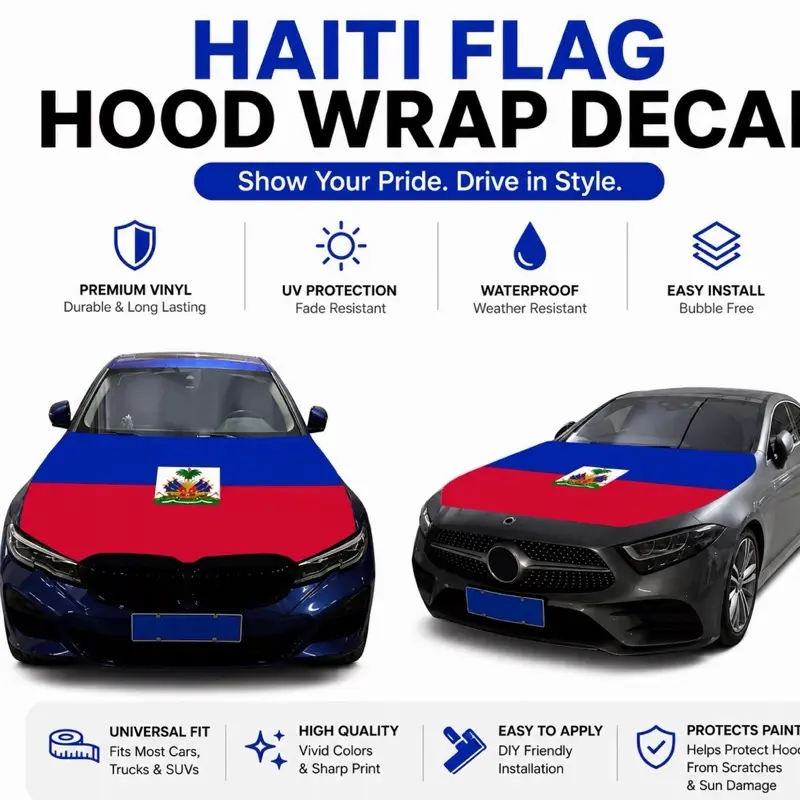 Haitian Flag Car Hood Wrap, Universal Car Sticker for Vehicle Exterior Decoration, Stylish Personalization Accessory with Easy Installation
