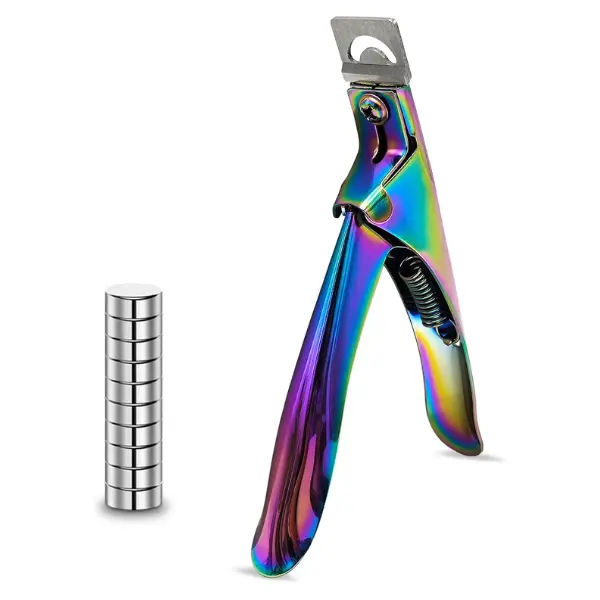 Acrylic Nail Cutter with Magnet Sizer & Length Measurement,Adjustable Stainless Nail Trimmer for Salon Home Nail Art, Professional Nail Clippers for Precise Manicures (Rainbow)