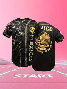 Men's Embroidered Baseball Jersey, Loose Comfortable and Breathable Sports Shirt with MEXICO Style, Unisex Fit for All Seasons