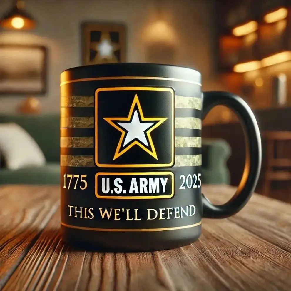 250th Anniversary US Military Relief Print Mug - Navy, Marine Corps, Army, Coast Guard, Space Force, Air Force Drinkware, 1975-2025 Memorial Veterans' Gift for Father's Day