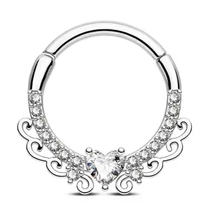 Oufer 16G Elegant Heart CZ Hinged Segment Septum Ring