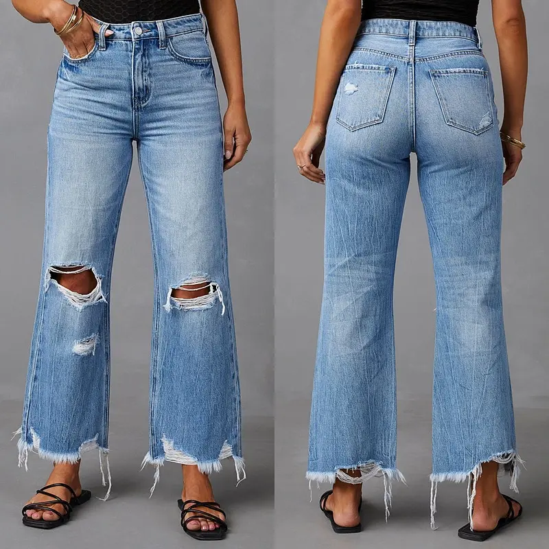 Women's Halloween Tie Dye Flare Jeans, High-Waisted Ripped Wide Leg Denim Pants with Fringed Hem, Slimming Baggy Stretch Fit for Petite Lady, Foldable, Stretchy Slim Fit, Above Knee, Cigarette, Retro, Do Not Iron