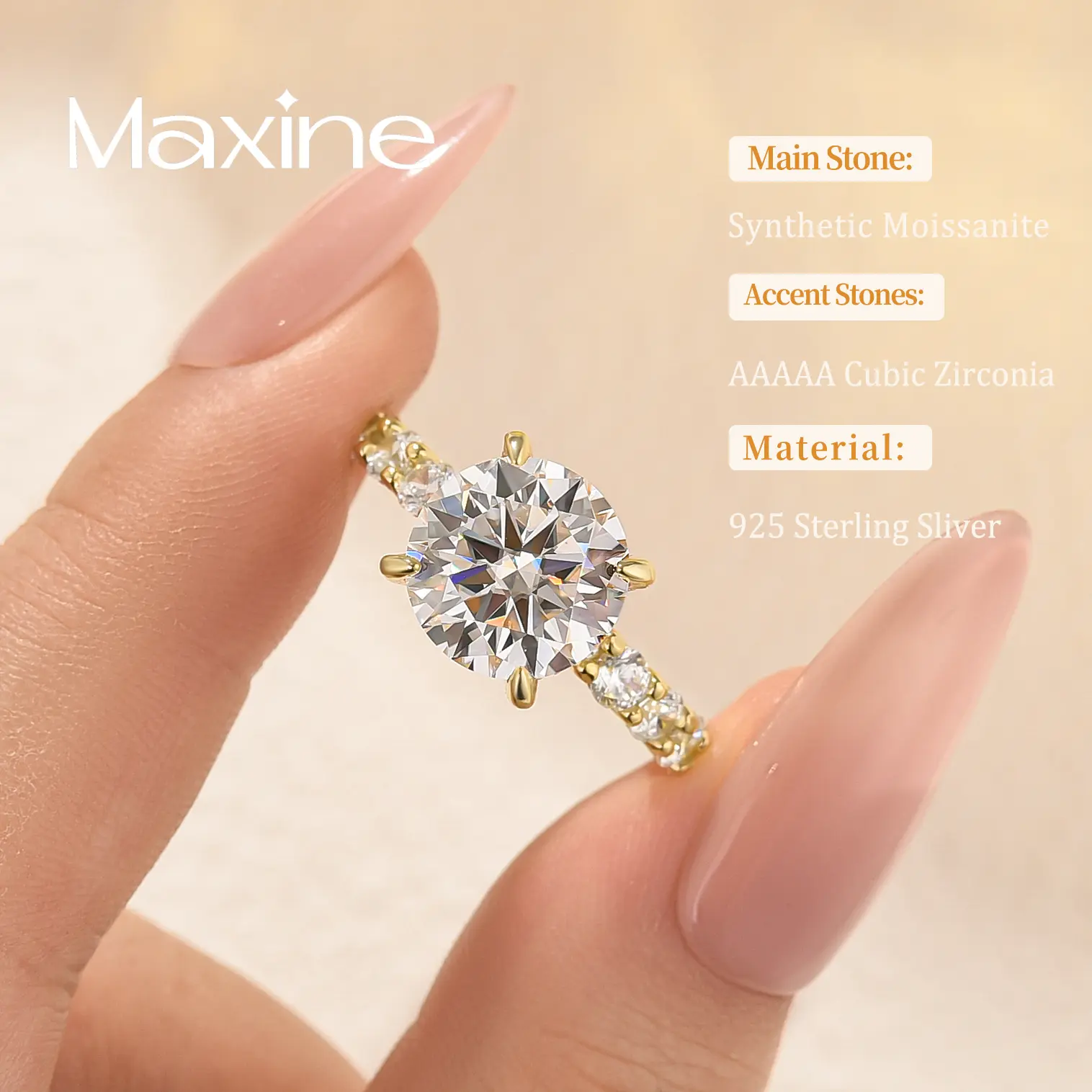 MAXINEJEWELRY 4.0Ct Round Cut Synthetic Moissanite Engagement Ring - Women's Artificial Gemstone Jewelry for Proposal, Wedding, Daily Wear, Engagement Rings