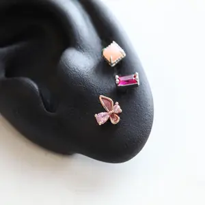 Colorful Butterfly Cartilage Studs • Threadless Tragus Earring • Dainty Pink Purple • Blue Butterfly Barbell • Helix Daith Conch Earring