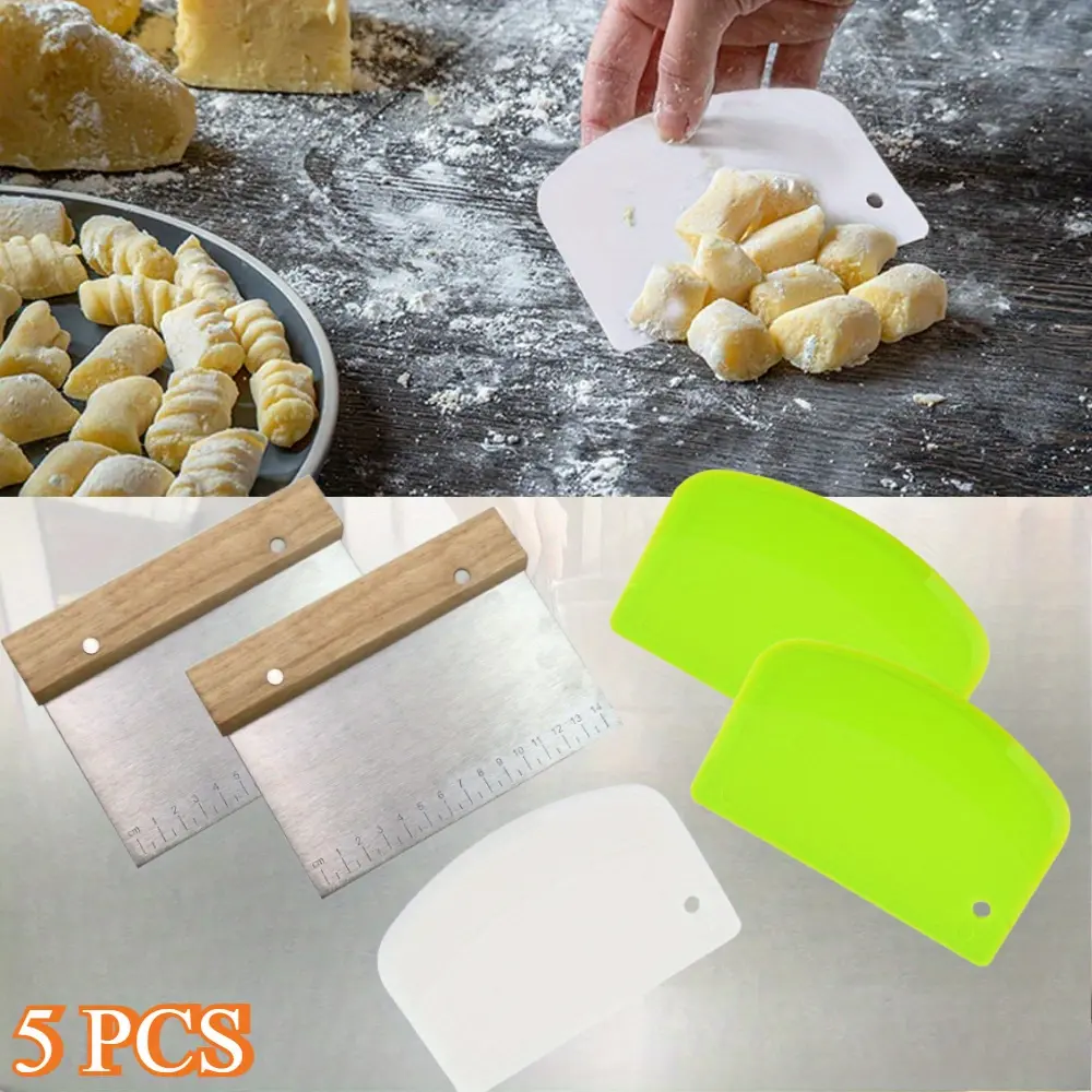 5Pcs Stainless Steel Dough Scraper Bench Scraper Set - Kitchen Pastry Utensils with Measure Feature for Sourdough Bread, Pizza