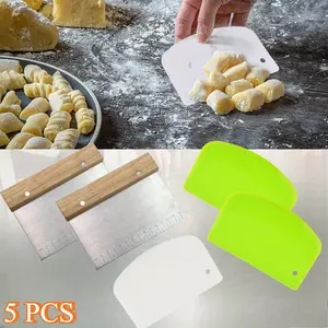 5Pcs Stainless Steel Dough Scraper Bench Scraper Set - Kitchen Pastry Utensils with Measure Feature for Sourdough Bread, Pizza