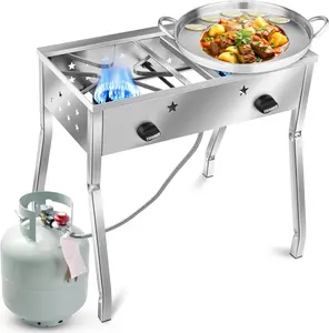 ARC 150,000 BTU Double Burner Stove With 23" Discada Comal Set | Outdoor Camping Cookware for Tacos, Tortillas | Stainless Steel Griddle & Propane Stove Combo